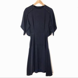 Derek Lam silk ruffle hem navy blue black dress